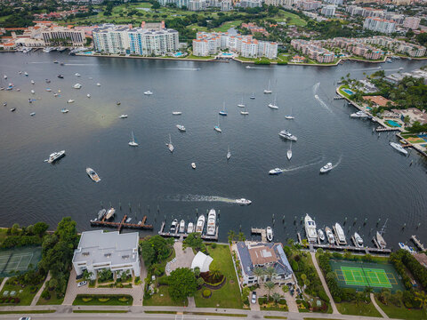 Aerial Drone of Florida, light house pointe, west palm beach, sunrise, beach, lake boca