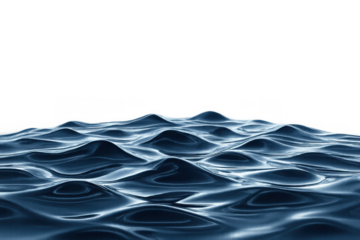 Dark blue water surface creating gentle ripples and abstract waves on transparent background