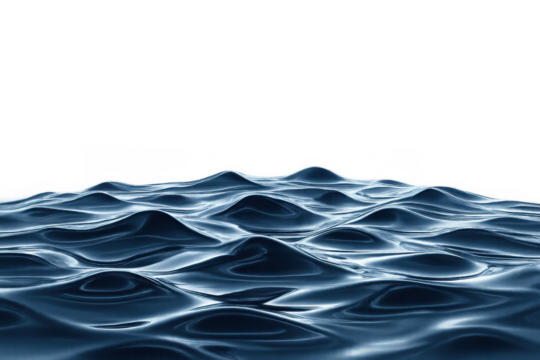 Dark blue water surface creating gentle ripples and abstract waves on transparent background