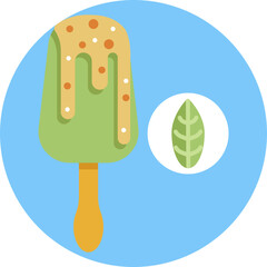 A matcha-flavored popsicle on a stick, shown with a smooth, frosty surface.