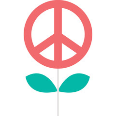 Pink Peace Symbol Flower With Teal Leaves On White Background Vector Illustration