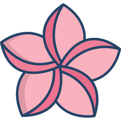 Pink Petal Flower With Blue Outline and Shadow on Transparent Background Simple Vector Graphic Design