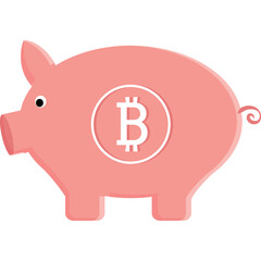 Pink Piggy Bank with Bitcoin Symbol on Transparent Background for Digital Currency Savings and Investment Concept