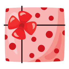 Pink Polka Dot Gift Box Tied With A Red Ribbon And Bow With Transparent Background