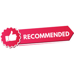 Pink Recommended Banner With Thumbs Up Icon And White Border On Transparent Background Vector Illustration