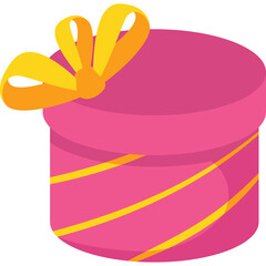 Pink Round Gift Box With Yellow Ribbon And Stripes Against Transparent Background Isolated Detailed Illustration