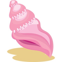 Pink Seashell with Spiral Pattern on Sandy Beach Illustration with Transparent Background and Soft Shadow