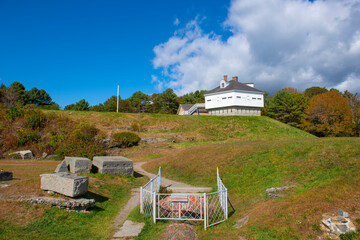 Fort McClary blockhouse in fall on Piscataqua River at Portsmouth Harbor in Kittery Point, town of...
