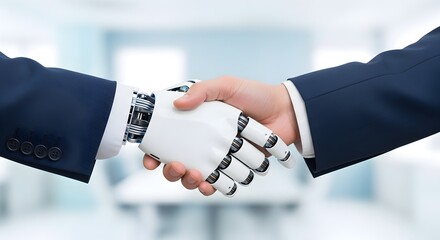 Artificial Intelligence and Human Collaboration A Handshake Symbolizing Technological Partnership