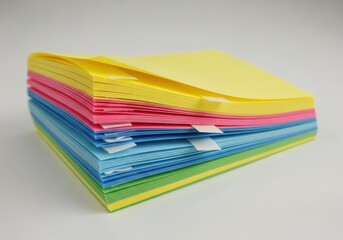 Stack of colorful paper notes features alternating shades for organization