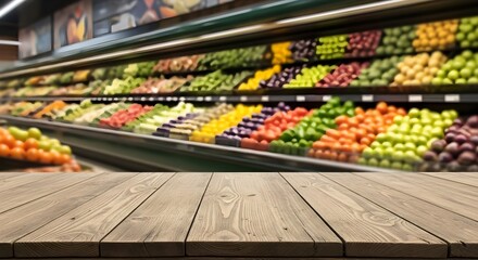 Fresh Produce Awaits An Inviting Supermarket Scene with Empty Table