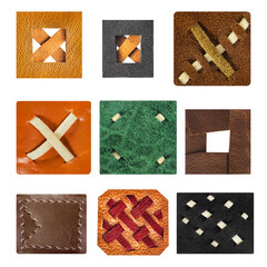 Isolated photo of leather decorative braided medieval armor patches on white background.