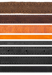 Seamless isolated photo of brown and black leather straps, borders on inlays with stitches.