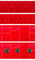 Seamless isolated photo of red leather embossed straps with stitches.