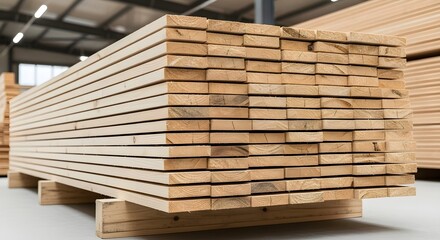 Stacks of Cut Lumber Close-Up of Wood Planks on a Pallet, Ready for Construction and Carpentry Projects