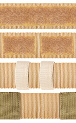 Seamless isolated photo of military soldier khaki light brown cloth belt nylon straps with velcro inlays.