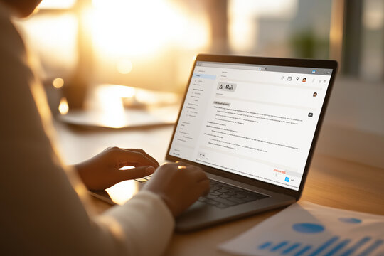 Person on laptop checking email suitable for technology blogs, work from home articles, digital communication graphics, online marketing platforms. - Powered by Adobe