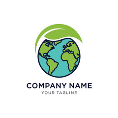 Earth globe with green leaf logo representing environmental care and sustainability.
