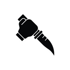 Black silhouette icon of a hand gripping a sharp knife, representing danger or a weapon.