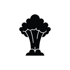 Black silhouette of a mushroom cloud, symbolizing an explosion or a nuclear blast with immense power and destruction.