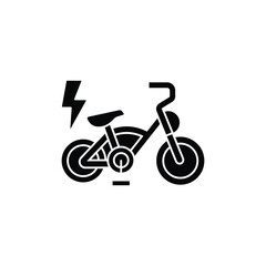 Black silhouette icon of an electric bicycle with a lightning bolt symbol, representing e-bike technology and power.