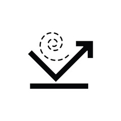 Black icon illustrating a bounce or rebound effect with a spiral path and an upward arrow from a surface.