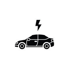 Black silhouette icon of an electric car with a lightning bolt symbol, representing an EV or charging vehicle.