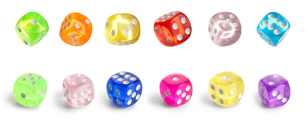 Set of colorful dices on white background