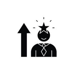 Black and white icon representing personal growth, career advancement, and professional development with a person and an upward arrow.