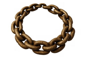 Rusty metal chain forming a circle, symbolizing strength, connection, and security on transparent background