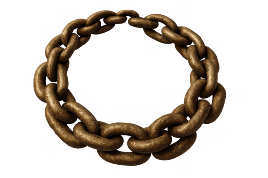 Rusty metal chain forming a circle, symbolizing strength, connection, and security on transparent background