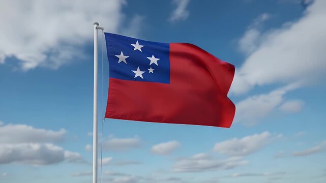 Samoan flag gently waving against a clear blue sky conveying national pride and cultural identity in a dynamic video scene