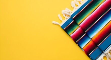Colorful Serape Blanket on a Yellow Background, Vibrant Mexican Textile Serape