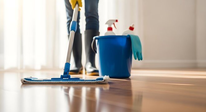 Effortless Floor Cleaning A Person Mopping Shiny Hardwood for a Spotless Home