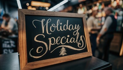 Artisan Chalkboard Holiday Specials Menu Display Inside Bustling Delicatessen Market