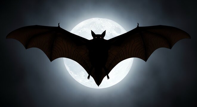 Bat silhouette against full moon night sky - Powered by Adobe