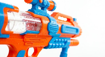 Blue and orange water gun with droplets
