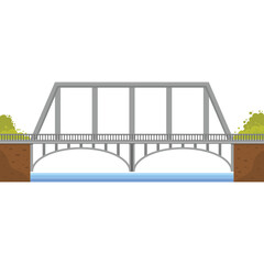 Pixel Art Arch Bridge Spanning Blue Water With Green Trees On Either Side On A White Background With Transparent Background