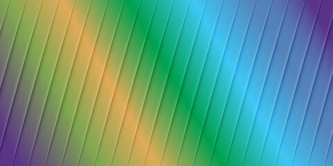 Diagonal gradient stripes in purple green orange and blue with subtle shadows abstract background