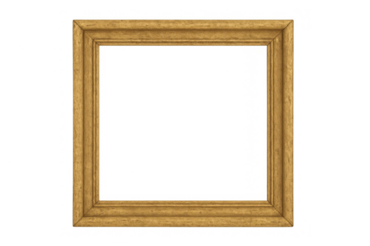 Empty gold wooden frame featuring vintage style molding for pictures, art, or mirrors, isolated on transparent background