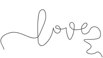 Minimalist single-line drawing of the word 'love' in elegant cursive on a white background.