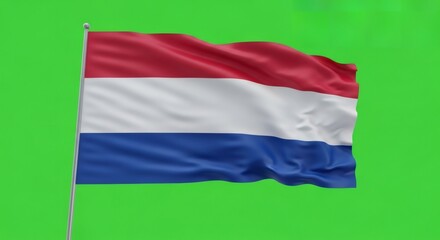 Obraz premium Netherlands flag waving on green screen. National symbol or banner for chromakey composition. Independence day or national celebration theme.
