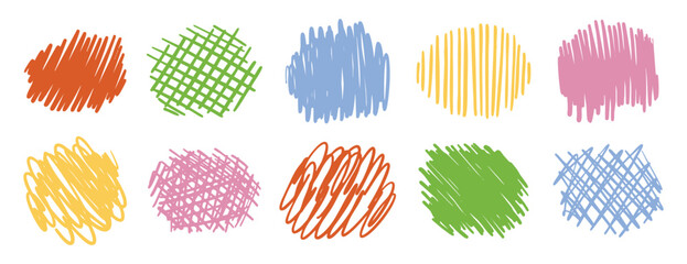 Obraz premium Colorful scribble backgrounds set. Hand drawn marker strokes. Abstract doodle textures for creative design
