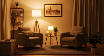 Fototapeta premium Minimalist Living Room Design Featuring Neutral Tones