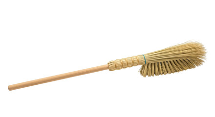 Traditional Straw Broom With Wooden Handle On Black