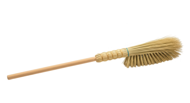 Traditional Straw Broom With Wooden Handle On Black