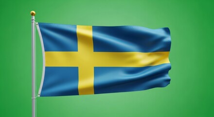 Sweden flag waving on a flag pole with a green screen for chromakey. National symbol for independence day.