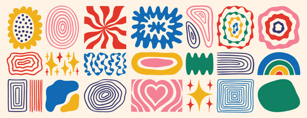 modern abstract retro vintage shapes set. Colorful hand drawn collection geometric organic elements doodle collection. 60s 70s design aesthetics © Yanka