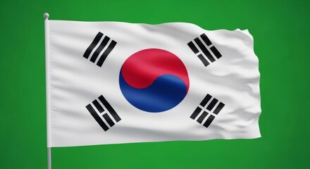Flag of South Korea on a green chromakey background, for national day, independence day, and celebration of country and nation.