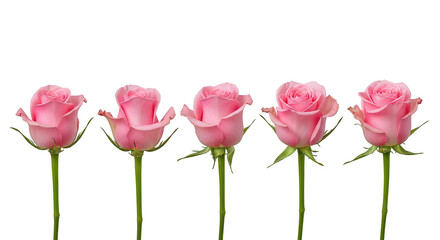 Obraz premium Five Pink Roses In A Row Isolated On Black Background